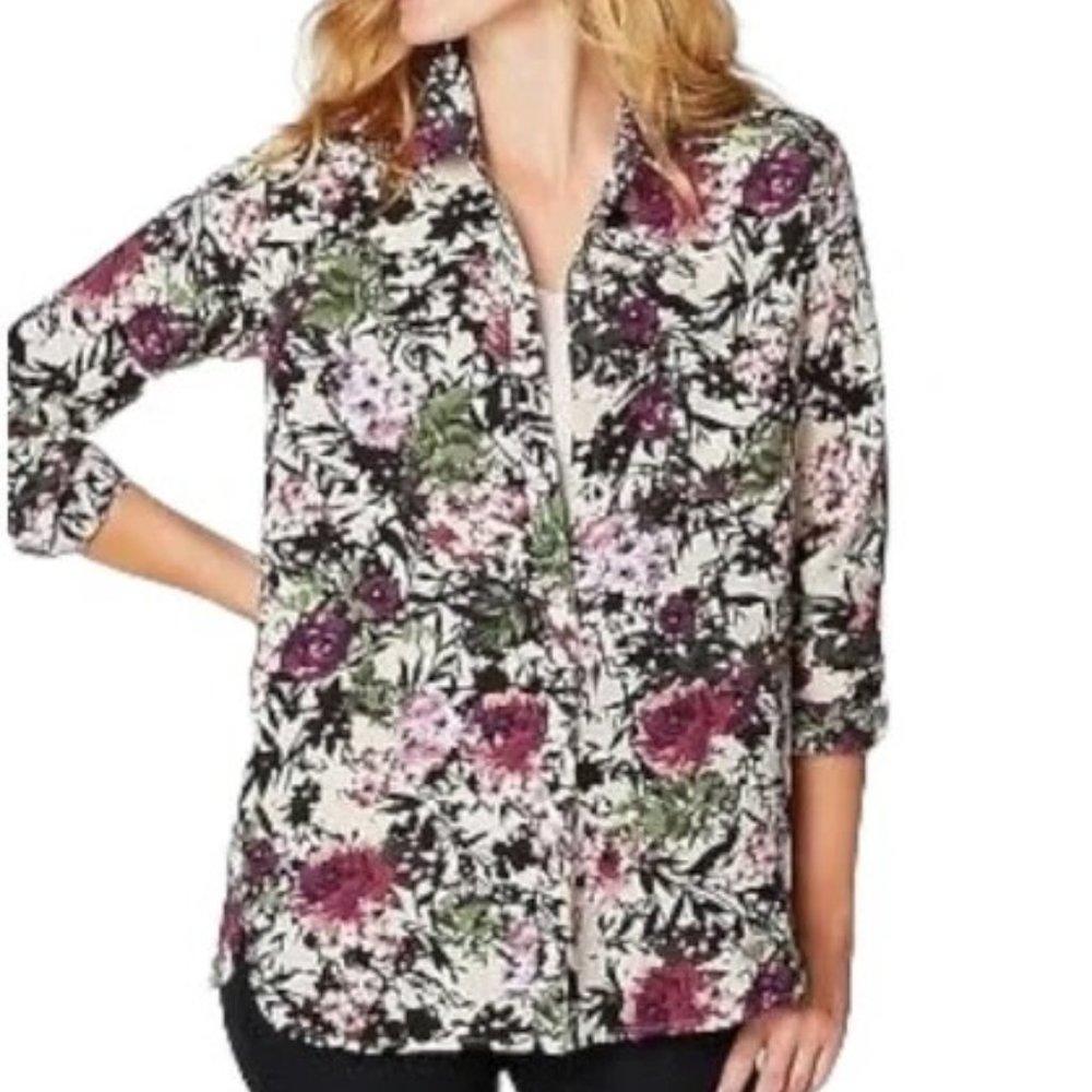 J. Jill Oat Leaf Floral Print Button Down Shirt